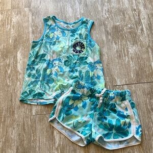 Justice Floral Kids Pajama Set - Teal and White